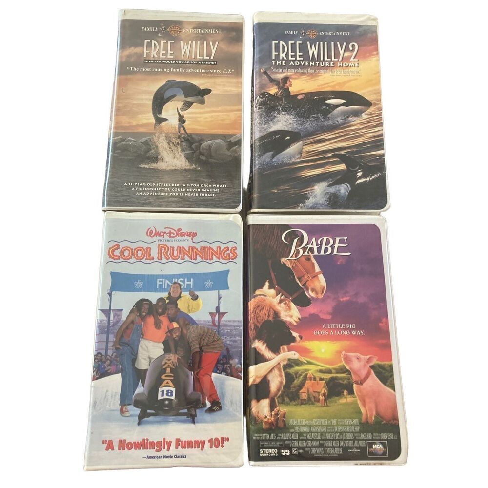 Babe Free Willy 1 & 2 Cool Runnings VHS Tape Vintage Movie 80s 90s Y2K Family Ki